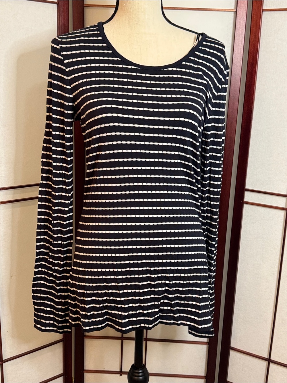 long tall sally Black & White Striped Scoop Neck Long-Sleeve Top